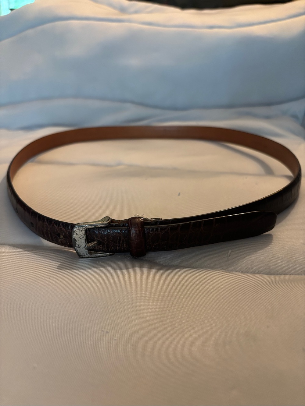 Lauren Ralph Lauren Dark Brown Croc-Embossed Leather Belt